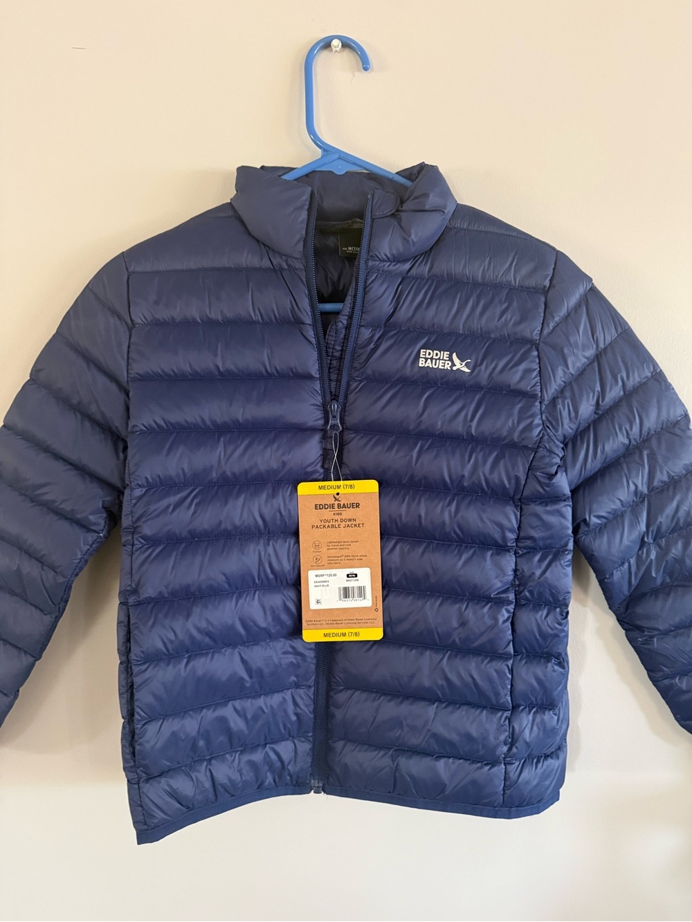 NWT Eddie Bauer Kids Puffer Packable Down Jacket - Navy